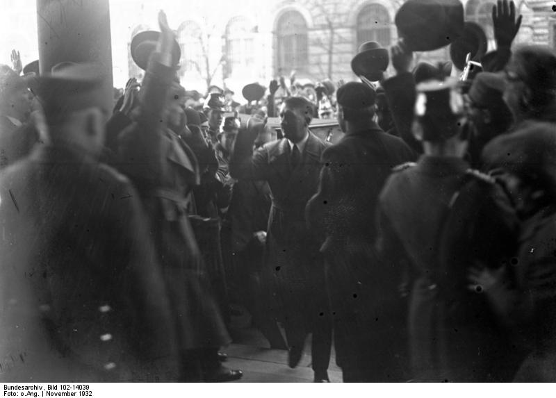 Adolf Hitler arrives before his debate with Hindenburg in Berlin